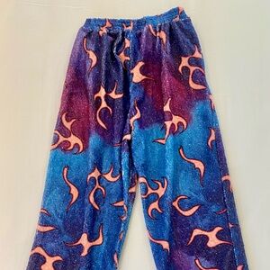 Womens' Blue & Purple Glow Flame Plush Lounge/Sweat Pants